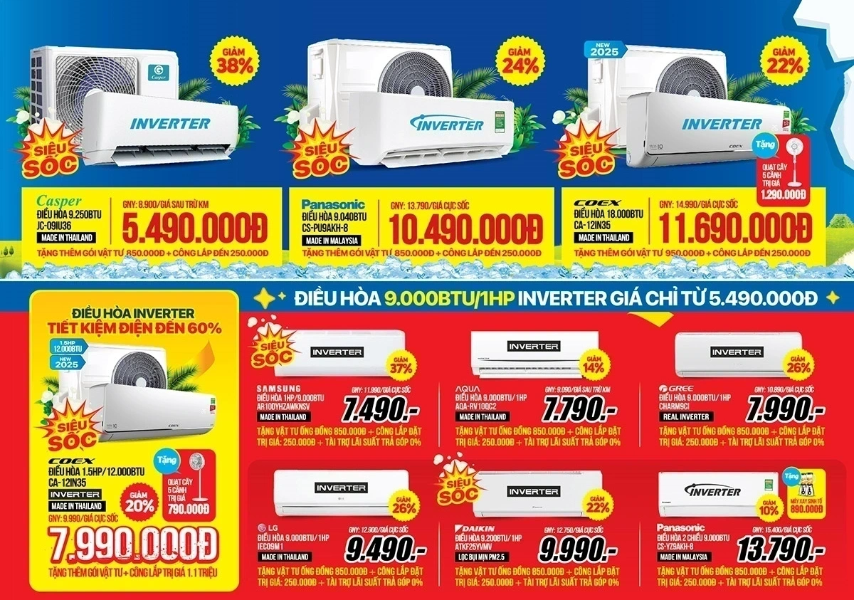 Hè rực cháy, giá chạm đáy, ưu đãi điều hòa 9.000BTU chỉ từ 5,49Tr