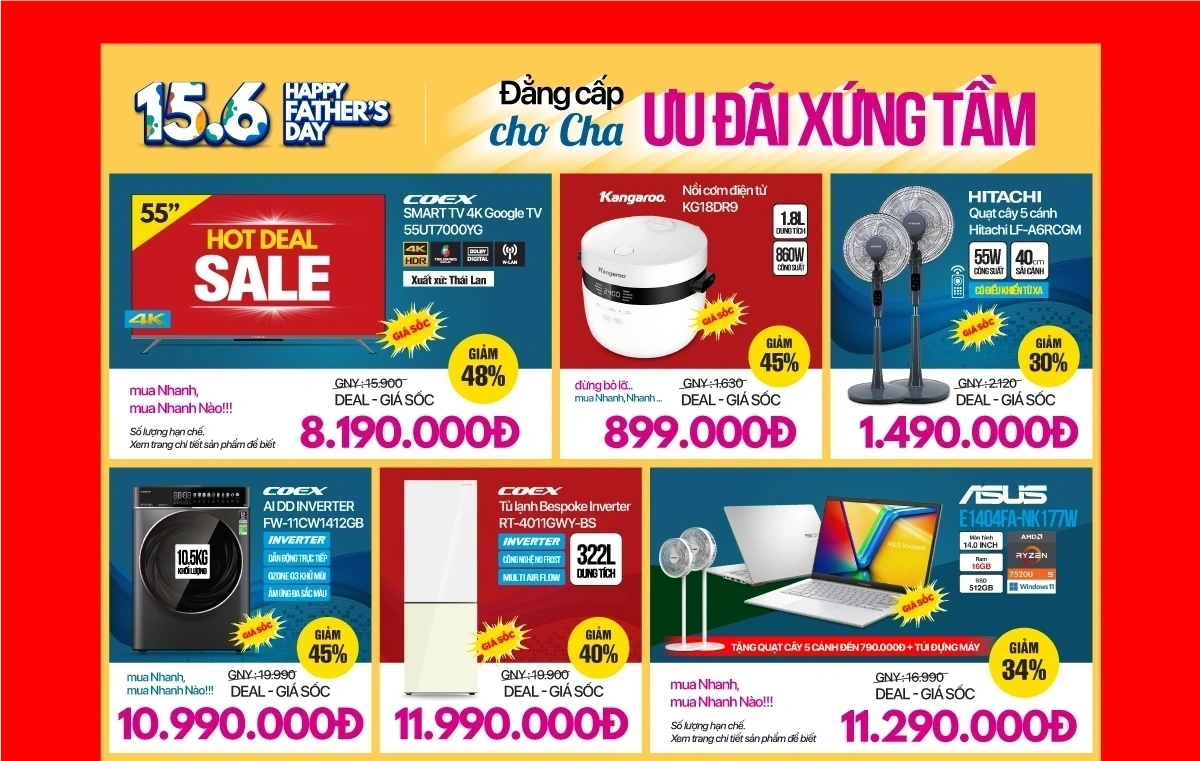 Laptop, smartphone giảm tối đa - Quà đẳng cấp vui lòng ba yêu