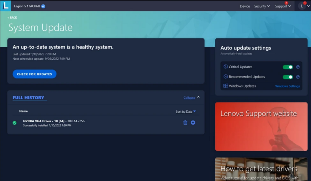 Lenovo Vantage cập nhật driver thường xuyên giúp thiết bị vận hành ổn định