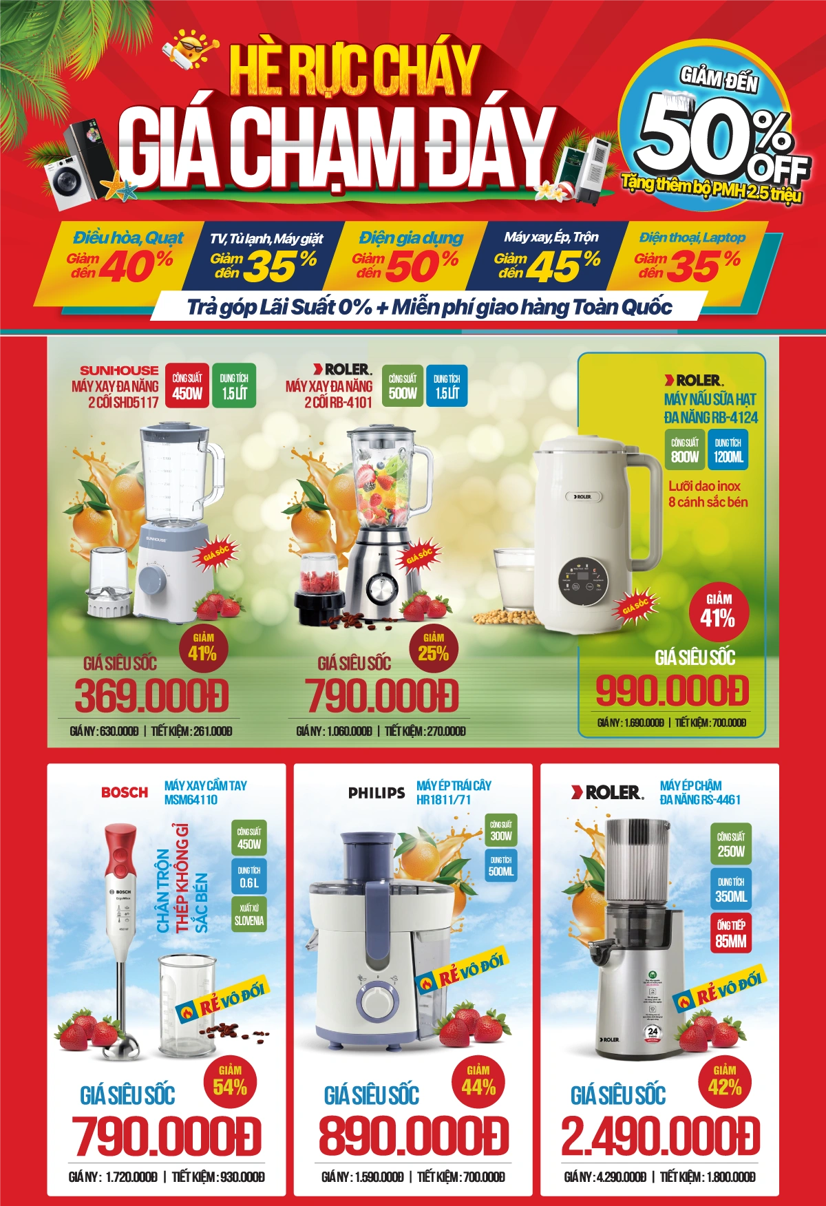 máy xay, máy ép hoa quả, máy làm sữa hạt giảm đến 50%