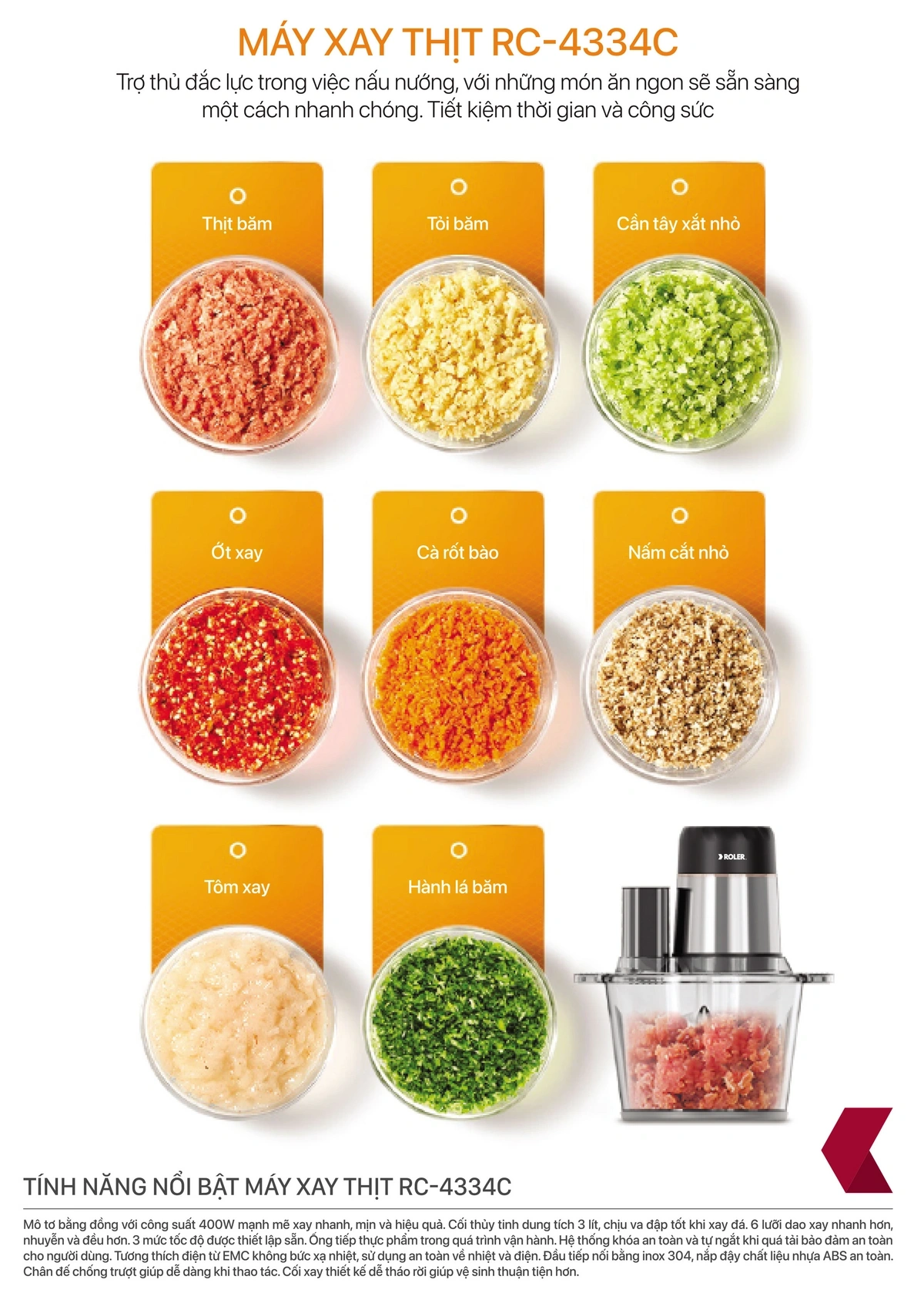 Máy xay thịt cắt lát Roler RC-4334C xay nhuyễn mịn nhiều loại nguyên liệu khác nhau