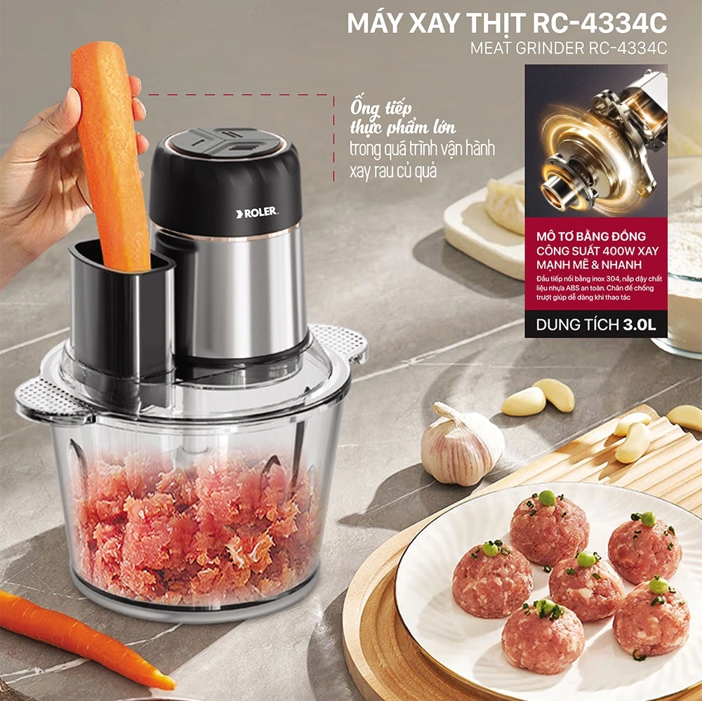 Máy xay thịt đa năng kết hợp cắt lát Roler RC-4334C mang đến thành phẩm đẹp mắt, chuyên nghiệp như đầu bếp
