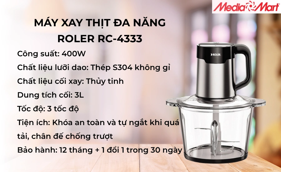 Máy xay thịt đa năng Roler RC-4333 là chiếc máy xay thịt dưới 1 triệu không nên bỏ qua