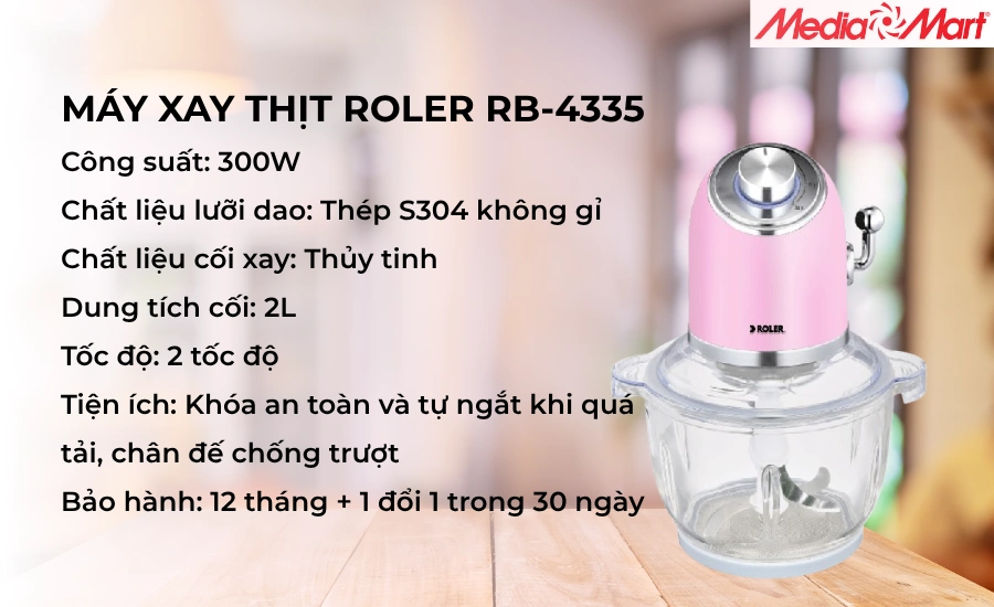 Máy xay thịt Roler RB-4335 phù hợp cho các gia đình có từ 3 - 5 thành viên