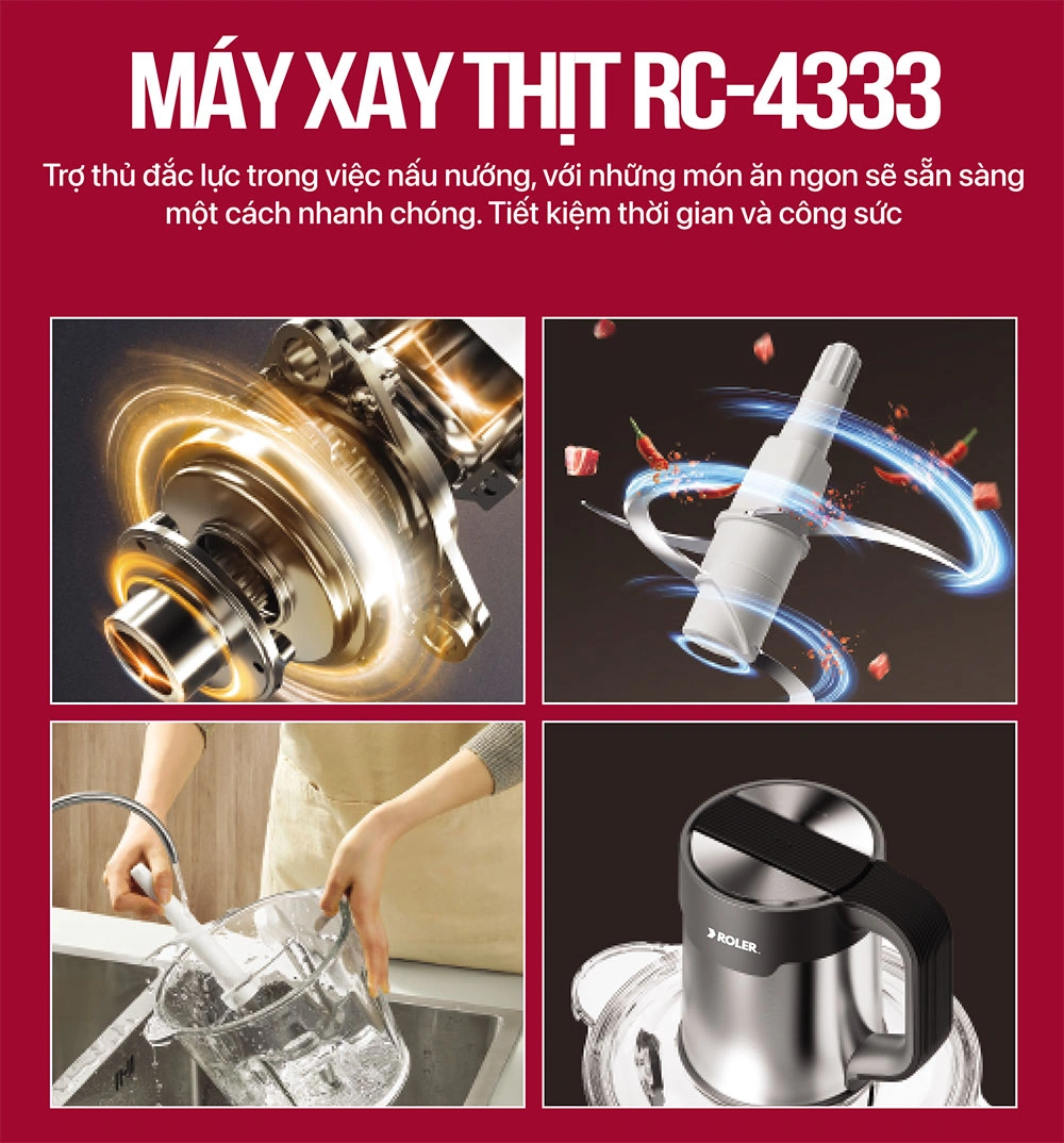 Máy xay thịt Roler RC-4333 an toàn và vệ sinh tuyệt đối