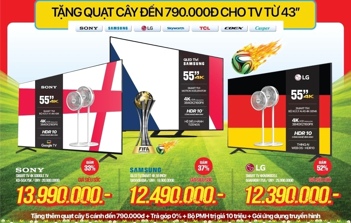 Mua smart tivi từ 43 tặng quạt cây trị giá 790K