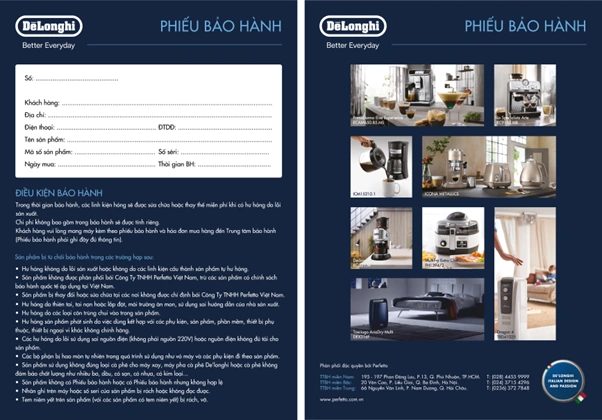 Phiếu bảo hành chính hãng của DeLonghi Việt Nam