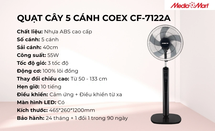 Quạt cây 5 cánh Coex CF-7122A phù hợp với các không gian sang trọng