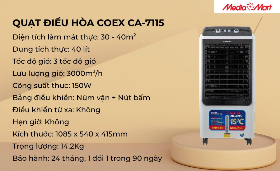 Quạt điều hòa COEX CA-7115 là quạt điều hòa công suất lớn được ưa chuộng vào mùa hè
