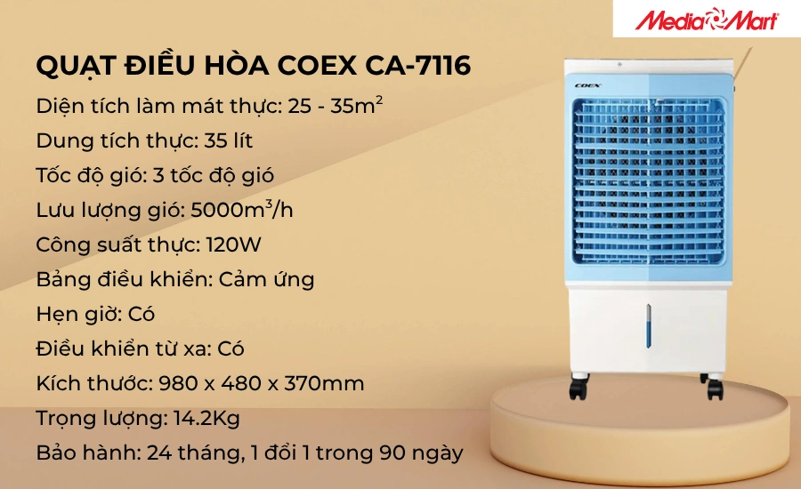 Quạt điều hòa COEX CA-7116 giá dưới 5 triệu đồng được nhiều khách hàng yêu thích