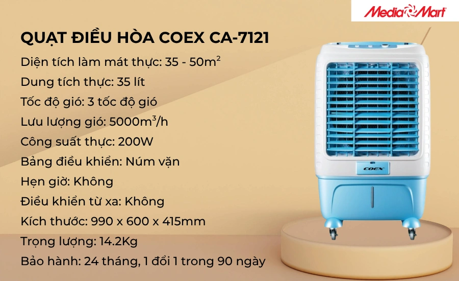 Quạt điều hòa COEX CA-7121 làm mát hiệu quả, công suất lớn phù hợp cho không gian rộng