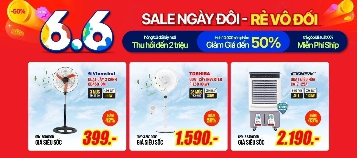 Sale ngày đôi, rẻ vô đối - Tủ lạnh, điều hòa, quạt mát ưu đãi lớn đến 50%