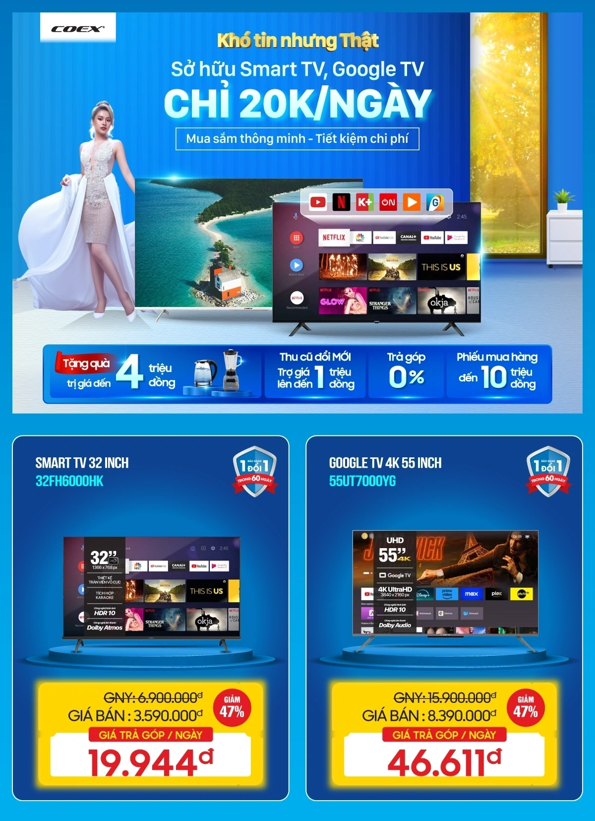 Smart tivi giá chỉ từ 3,49Tr, quà tặng trị giá lên đến 1 triệu