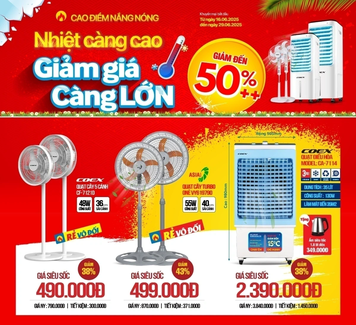 Thổi bay nắng nóng cao điểm - quạt mát giảm sốc 50%