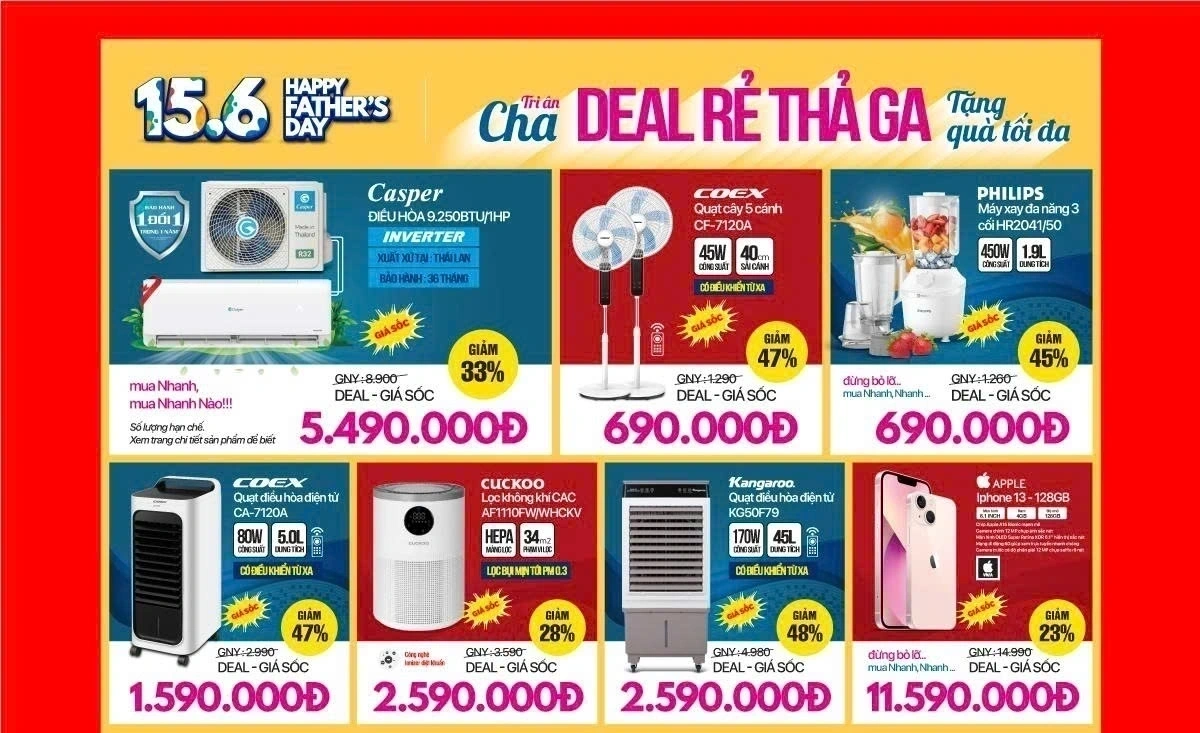 Tri ân cha - Deal rẻ thả ga - Tủ lạnh, quạt mát, máy giặt sấy giảm tối đa (-50%)
