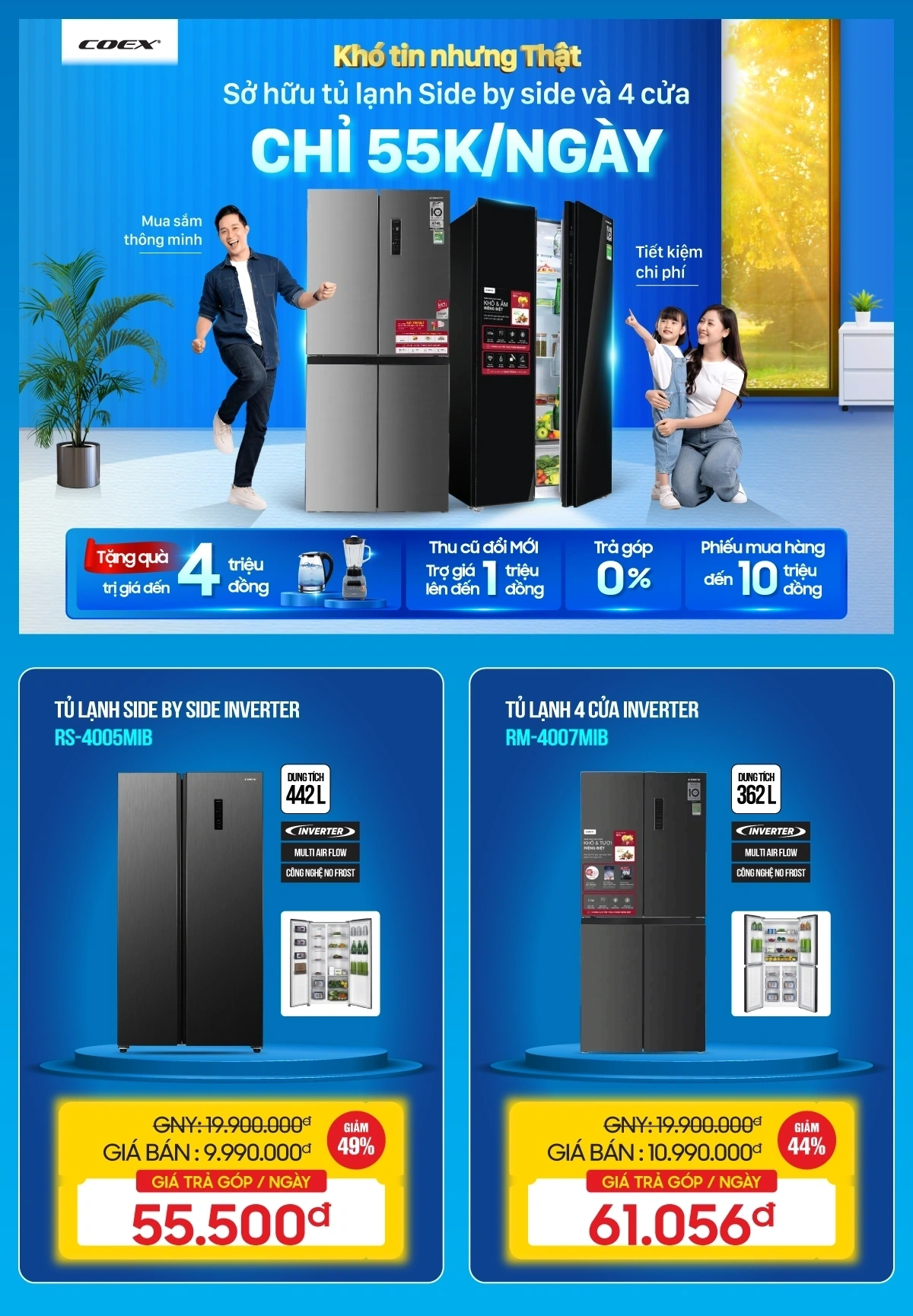 Tủ lạnh giảm mạnh đến 40%, quà tặng lên đến 2,7 triệu đồng