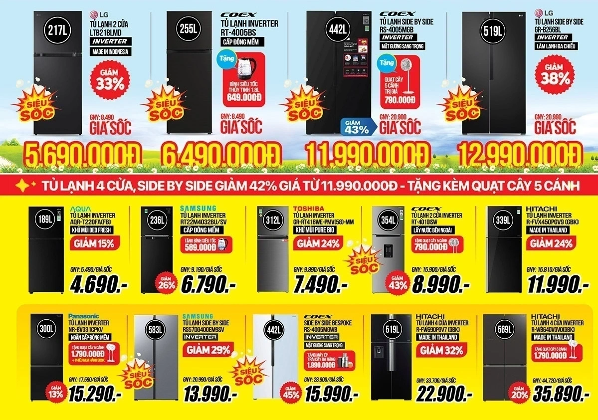 Ưu đãi hè rực cháy, sale chạm đáy tủ lạnh