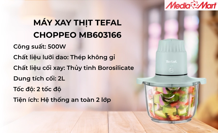 Với giá chưa đến 1 triệu đồng, máy xay thịt Tefal Choppeo MB603166 là một sự lựa chọn rất kinh tế và tiện lợi