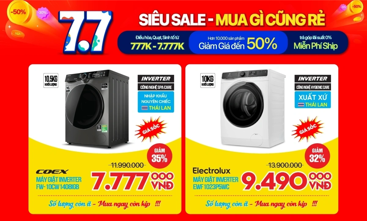 7/7 siêu sale máy giặt, máy sấy