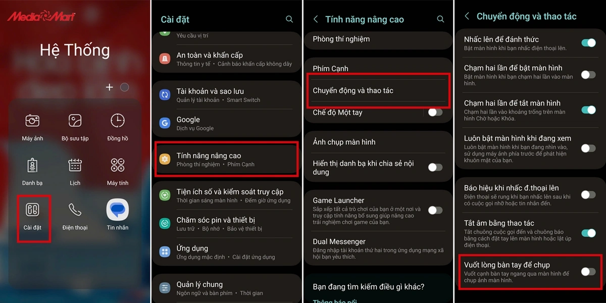 Cách chụp màn hình Z Flip 7 bằng thao tác vuốt lòng bàn tay
