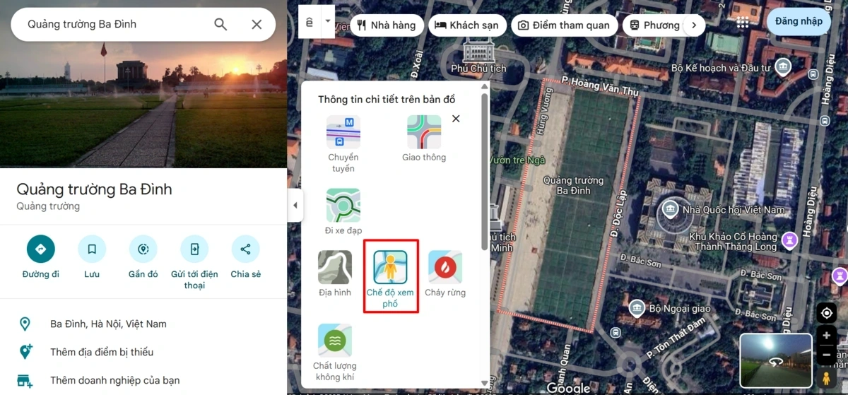 Chọn chế độ xem phố trên Google Maps