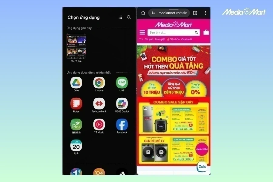 Chọn ứng dụng thứ 2 bạn muốn mở