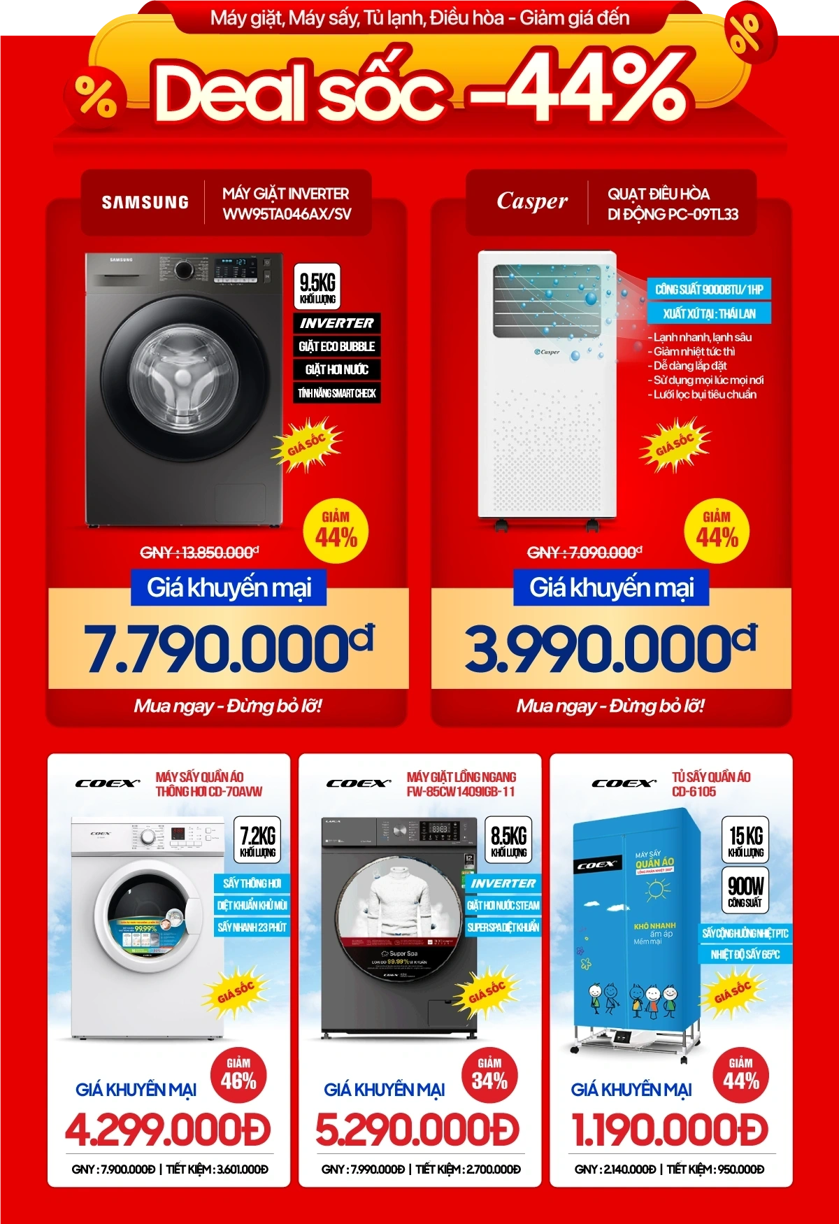 Deal sốc, điện máy, gia dụng giảm sâu (-40%++)