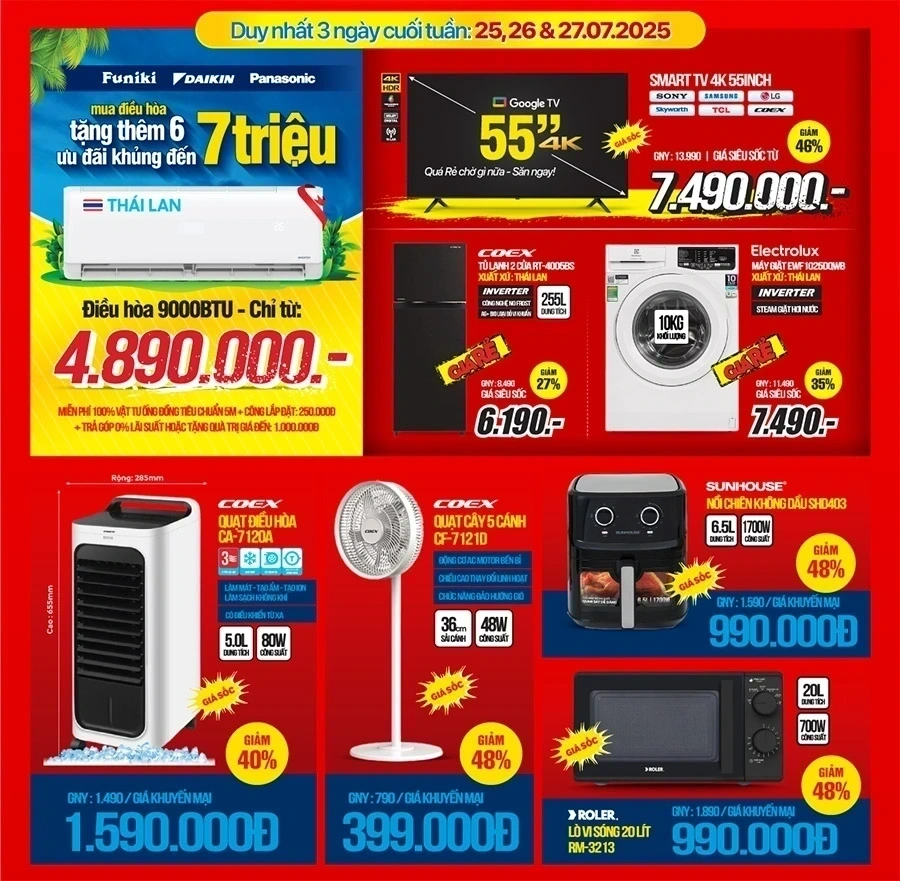 Điện máy giảm hết cỡ - Điều hòa, tủ lạnh, máy giặt rẻ chưa từng có, chỉ từ 3,99Tr