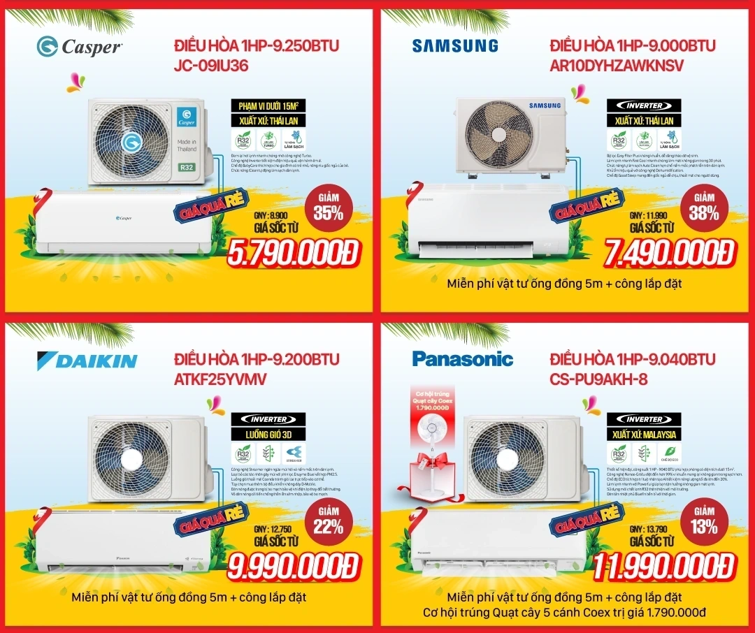 Điều hòa 9.000BTU sale lớn, giá chỉ từ 4,89 triệu đồng