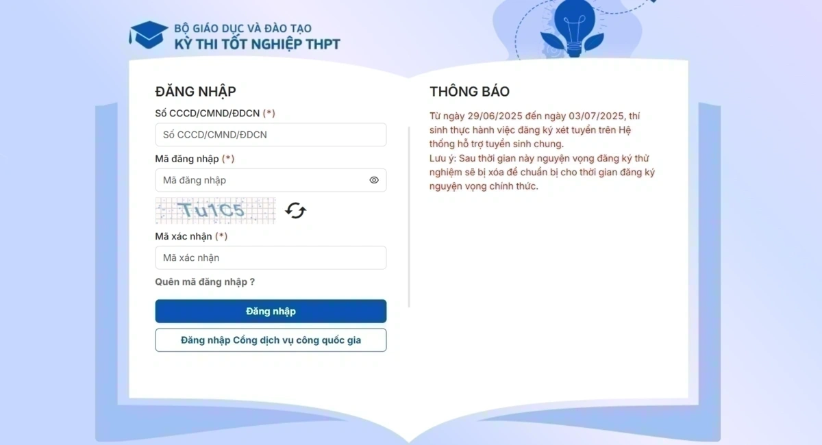 Giao diện website tra cứu điểm thi THPT Quốc gia 2025