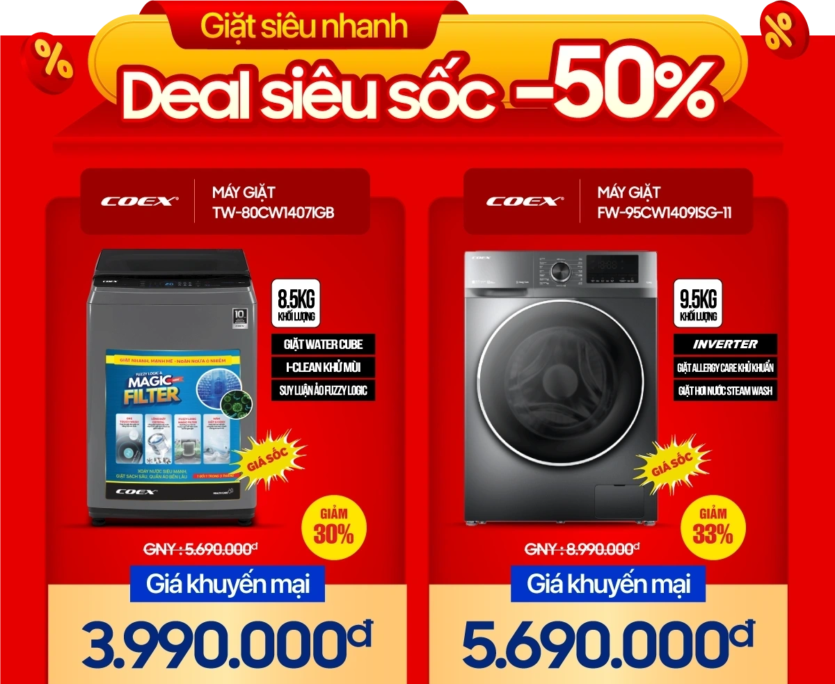 Giặt siêu nhanh - Deal siêu sốc, máy giặt giảm đến 40%++