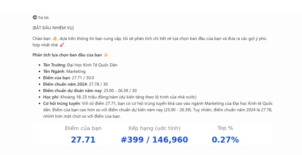 Kết quả phân tích và dự đoán tỷ lệ đỗ đại học