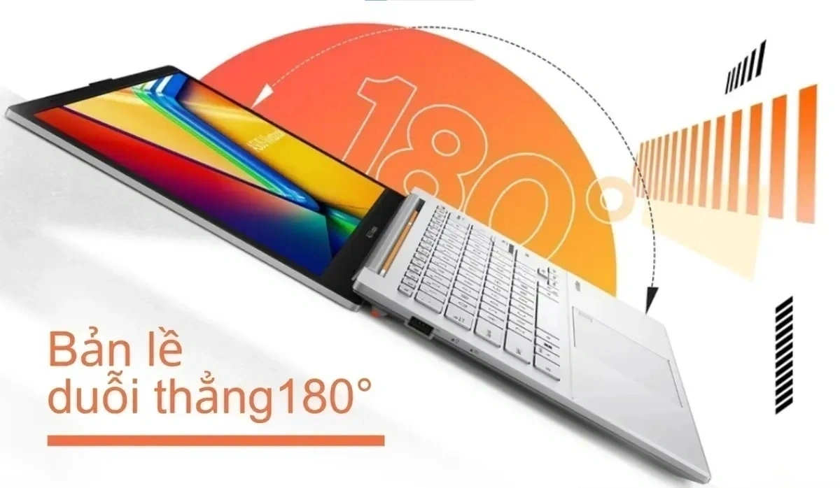 Laptop Asus Vivobook Go 14 E1404FA-NK177W sở hữu bản lề duỗi thẳng 180%
