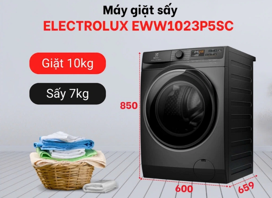 Máy giặt sấy Electrolux Inverter giặt 10kg + sấy 7kg  EWW1023P5SC