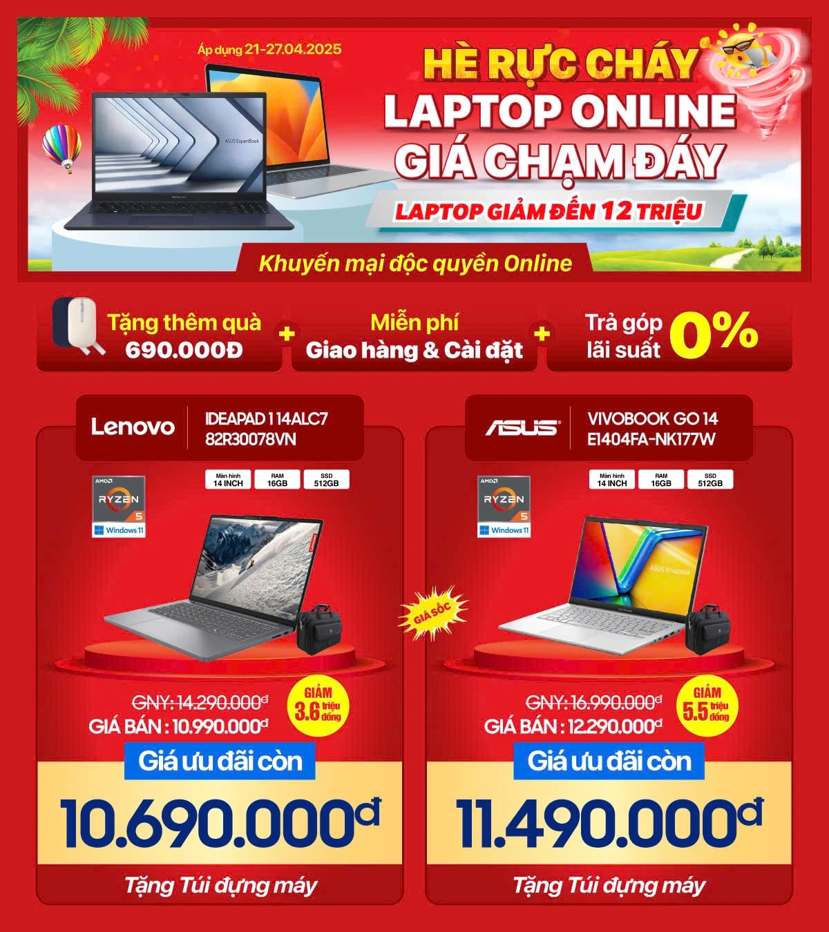 Mua laptop online giá chạm đáy, giảm đến 12 triệu đồng