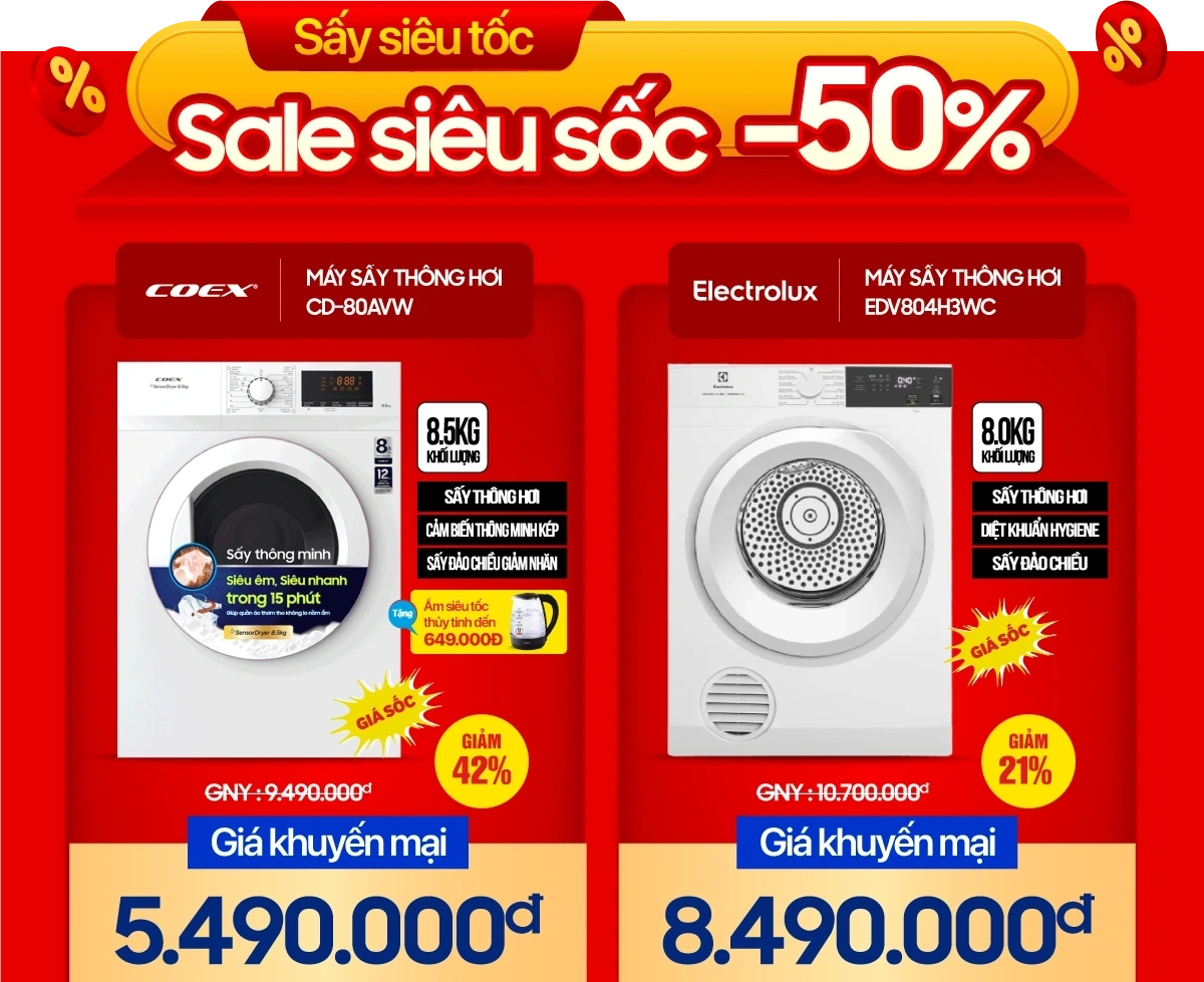 Sấy siêu tốc - Sale siêu tốc - Máy sấy quần áo chỉ từ 5.490K