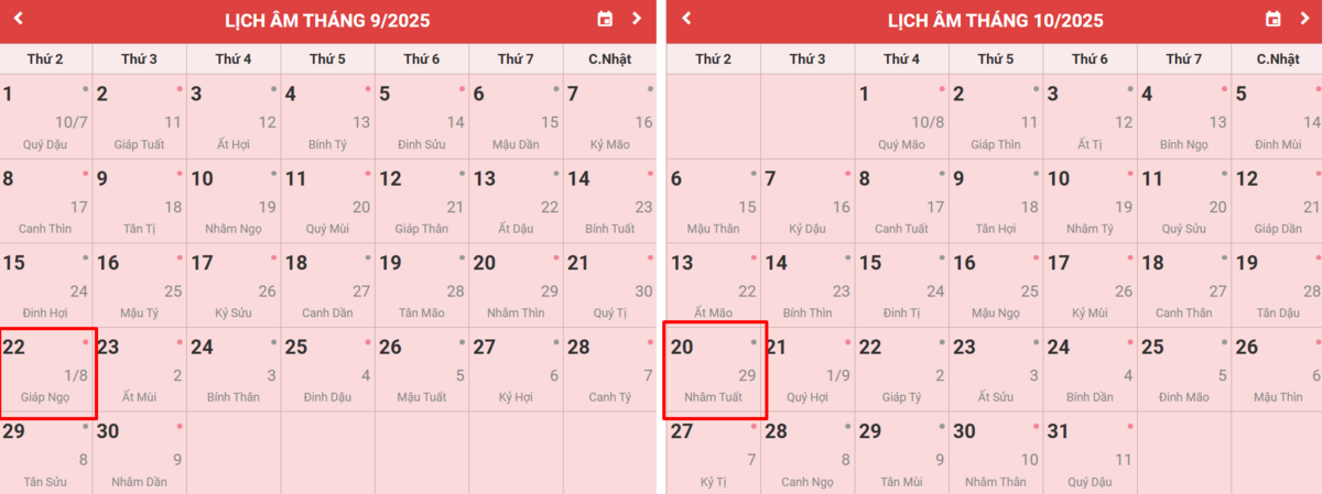 Tháng 8 Âm lịch 2025