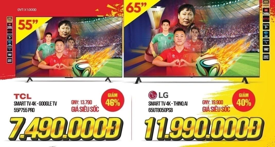Tivi giảm giá đến 50% trong chương trình ưu đãi U23 Asia Cup của MediaMart