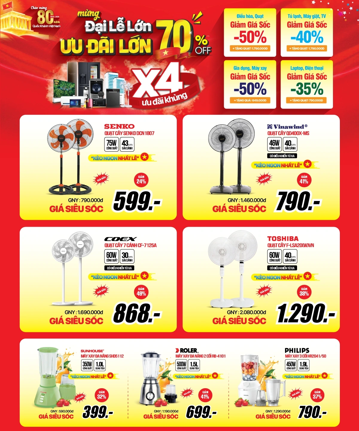 Gia dụng sale đến 50% dịp 2/9