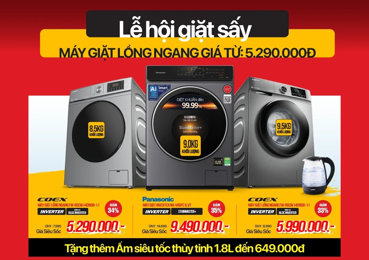Lễ hội giặt sấy - máy giặt lồng ngang sale sốc