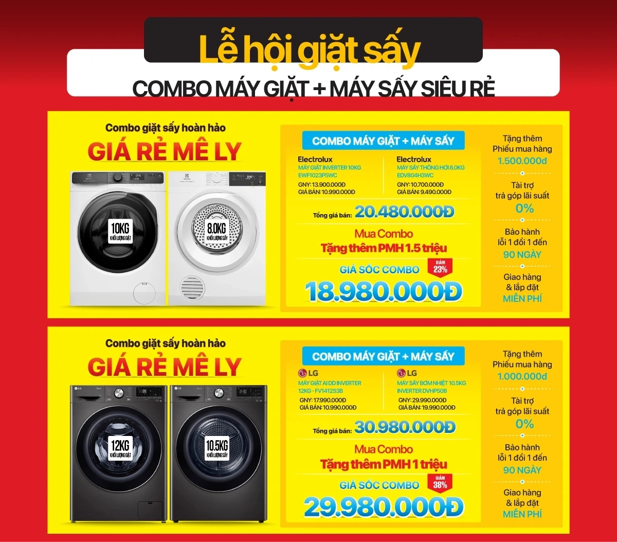 Lễ hội giặt sấy - Mua combo giặt sấy, giảm thêm đến 1,5 triệu
