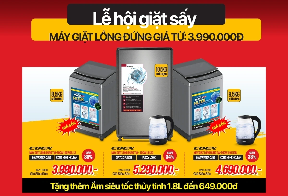 Máy giặt, máy sấy quần áo COEX giá chỉ từ 3.990K