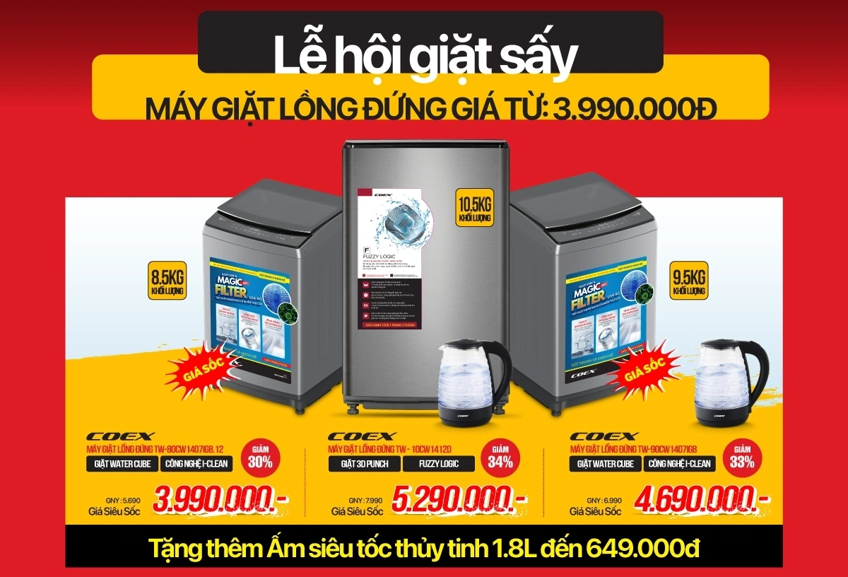 Máy giặt, máy sấy quần áo COEX giá chỉ từ 3.990K