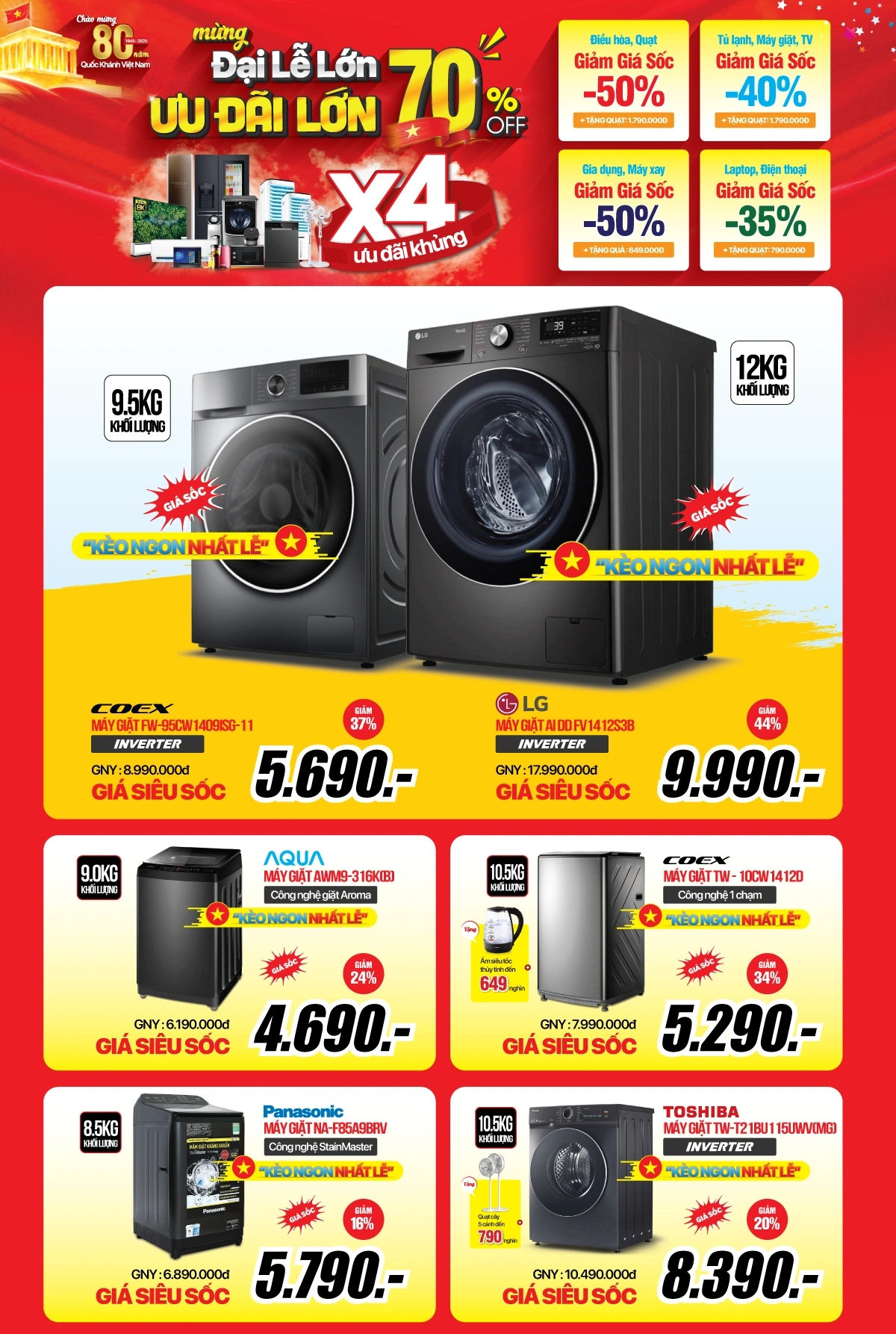 Mừng lễ lớn - Điện máy giảm sập sàn chỉ từ 4.690.000đ