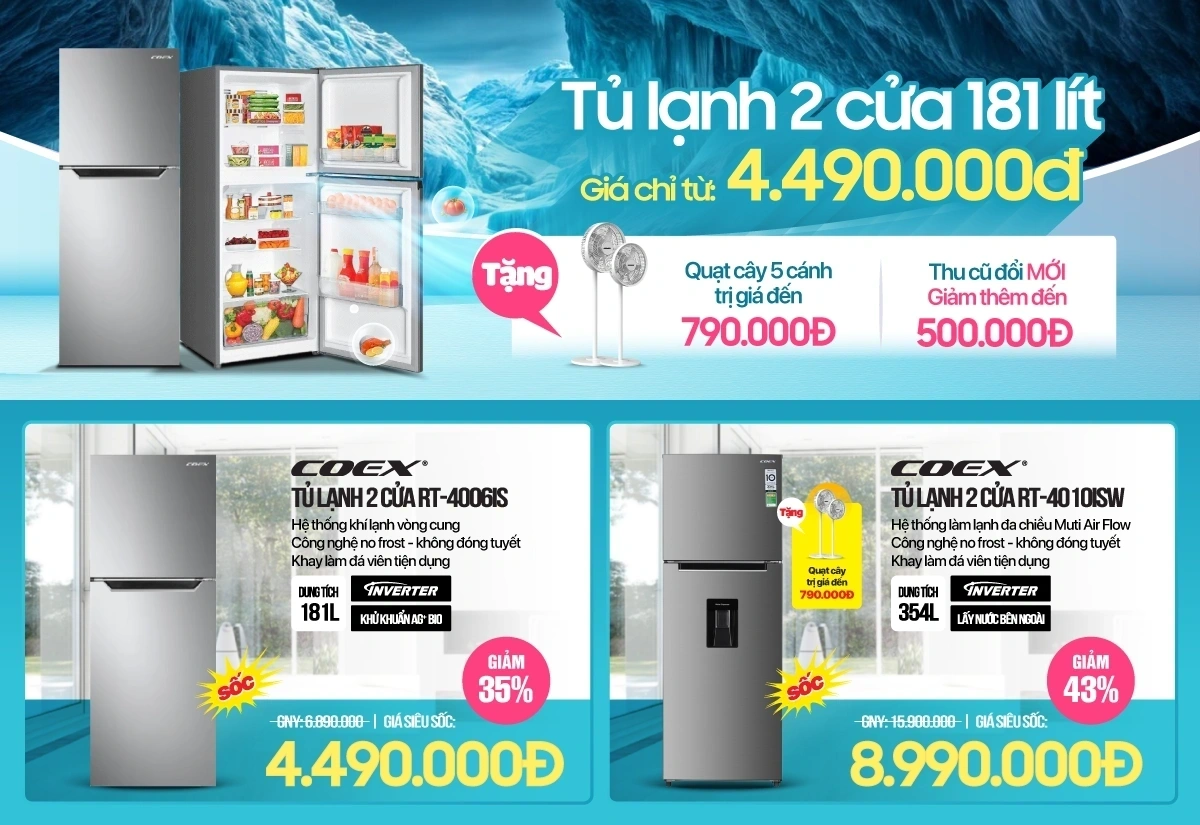 Siêu sale tủ lạnh 2 của COEX - Sản xuất tại Thái Lan - Chỉ từ 4.990.000Đ