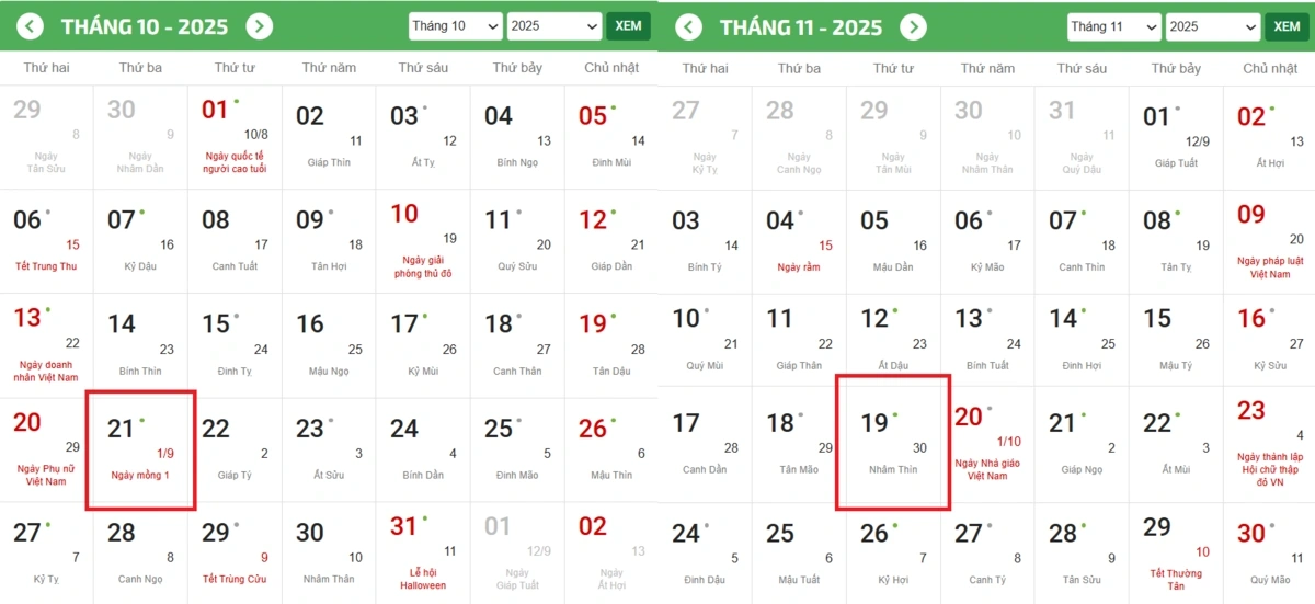 Tháng 9 Âm lịch 2025 bắt đầu từ lúc nào?