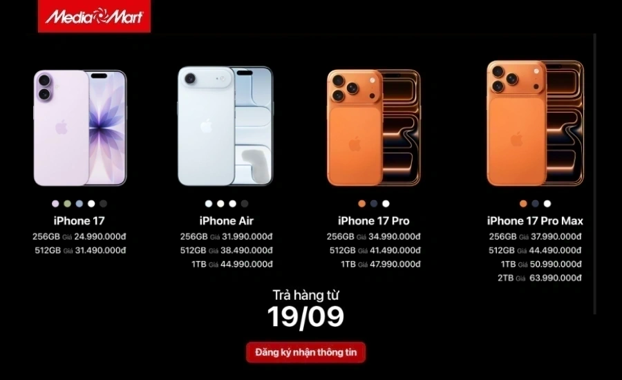 Giá bán iPhone 17 series tại MediaMart