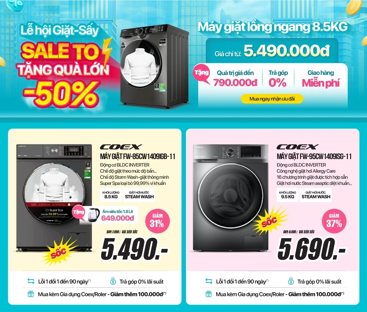 Lễ hội giặt sấy - Mưa càng nhiều - Giảm càng sâu (-50%)