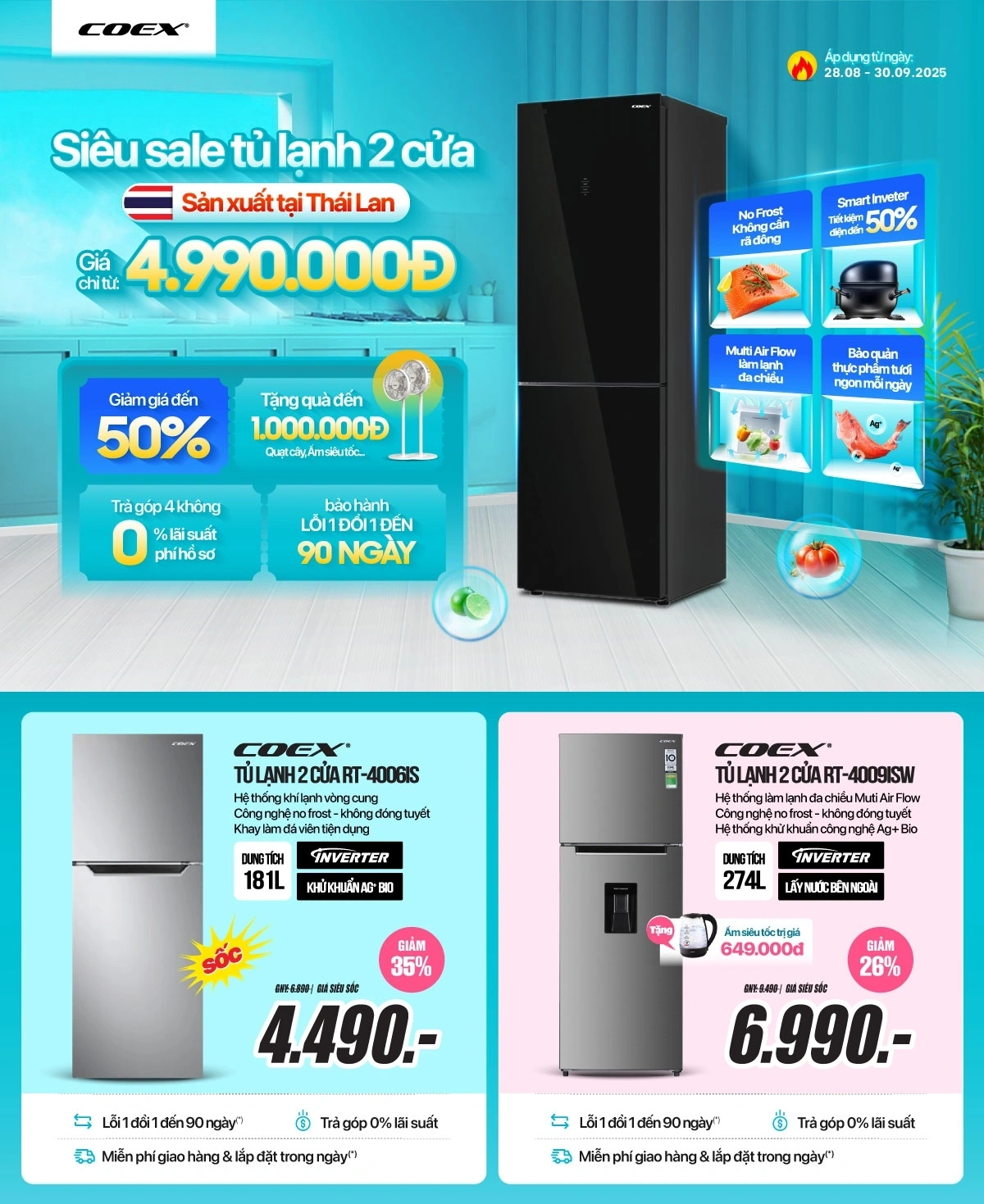 Lên đời siêu phẩm - Tặng quà siêu "yêu" - sale 50% tủ lạnh 2 cửa