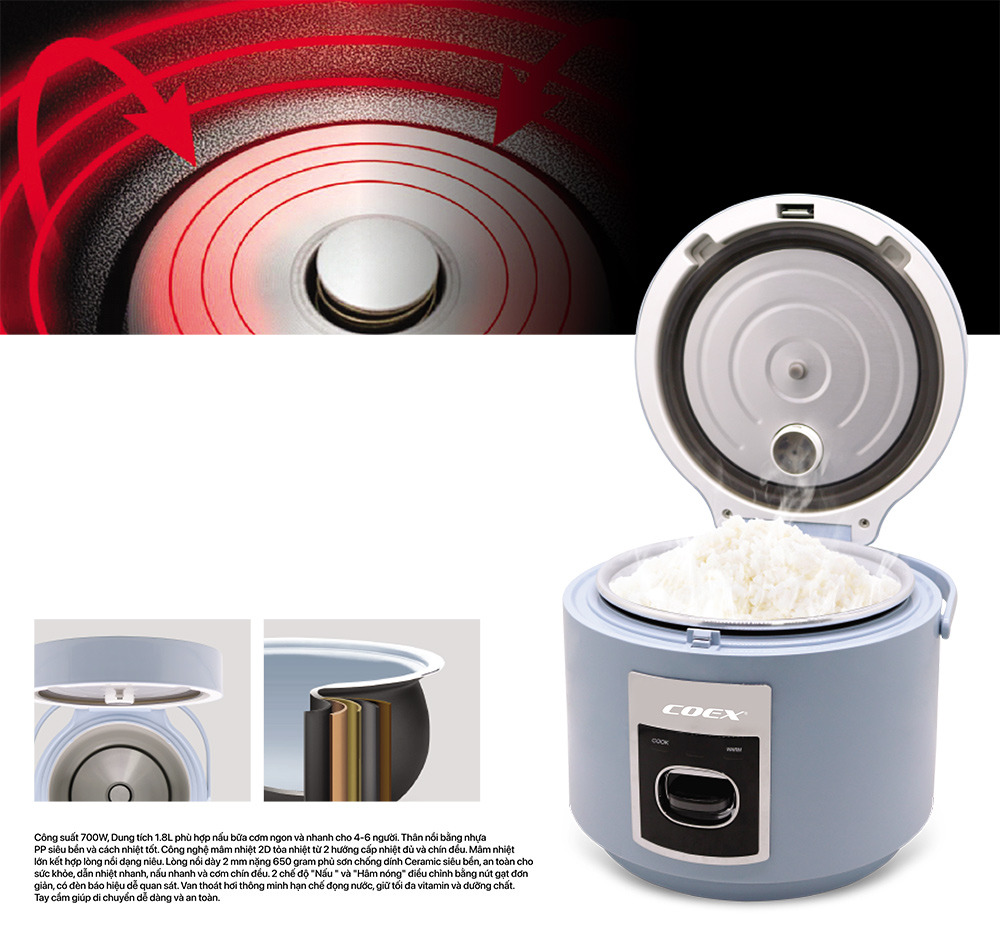 Nồi cơm điện cơ 1.8 lít Coex CR-3471